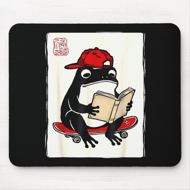 Funny grumpy frog skateboard funny japanese mouse pad (Front)