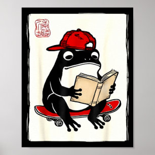 Funny grumpy frog skateboard funny japanese poster