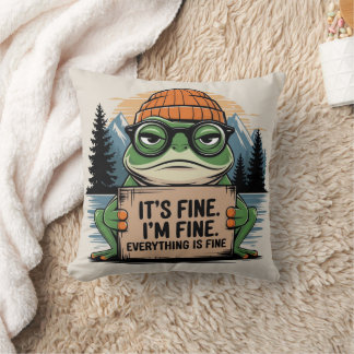 "Funny Grumpy Frog Throw Pillow - It's Fine.