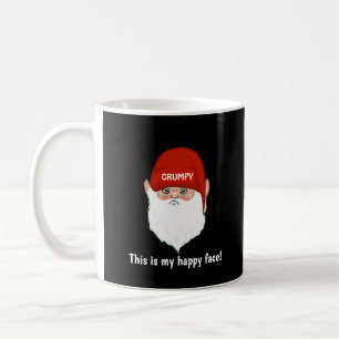 Funny Grumpy Gnome Face on Black Coffee Mug
