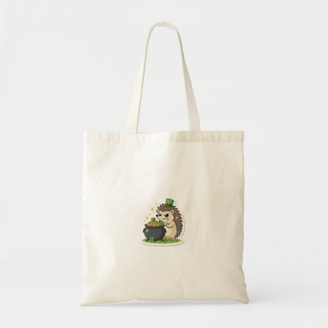 Funny Grumpy Hedgehog Leprechaun St.Paddy's Day Tote Bag (Front)