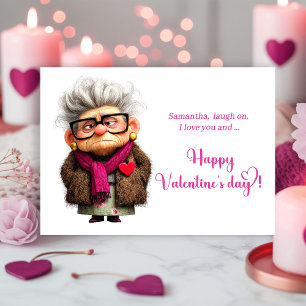 Funny Grumpy Lady Valentine Card Bold Pink Art