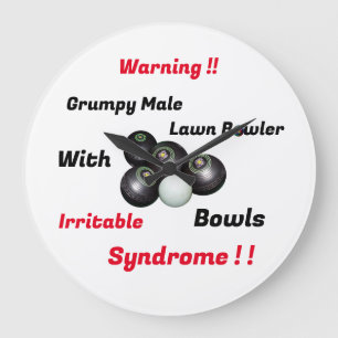 Funny Grumpy Male Lawn Bowler,  Large Clock