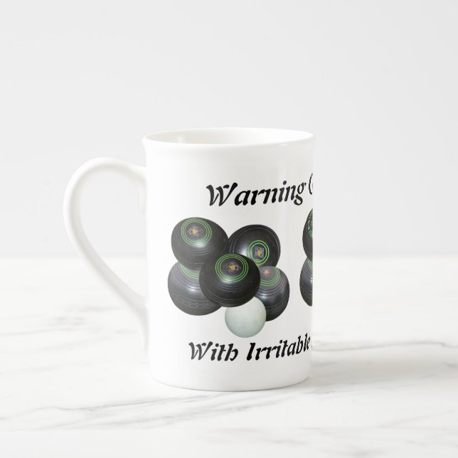 Funny Grumpy Man At Lawn Bowls Design,  Bone China Mug (Left)