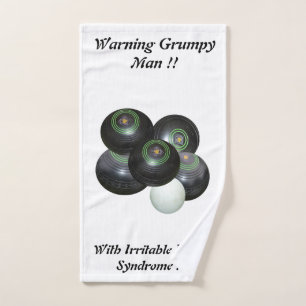 Funny Grumpy Man At Lawn Bowls Design,  Hand Towel