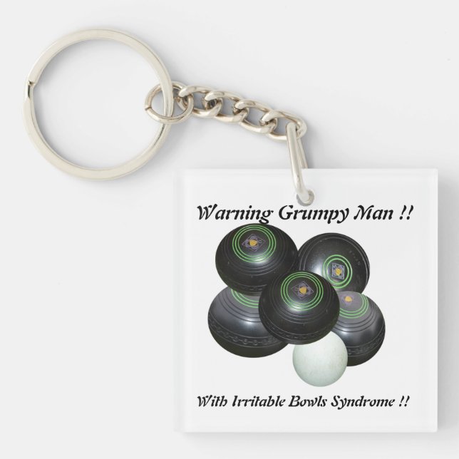 Funny Grumpy Man At Lawn Bowls Design,  Key Ring (Front)