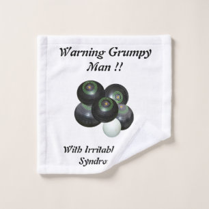 Funny Grumpy Man At Lawn Bowls Design, Wash Cloth