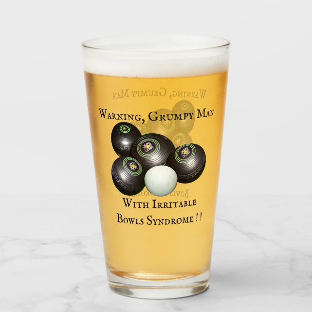 Funny Grumpy Man Lawn Bowler, Glass (Front Filled)
