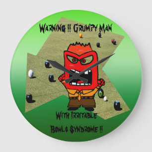 Funny Grumpy Man Lawn Bowls Design, Large Clock