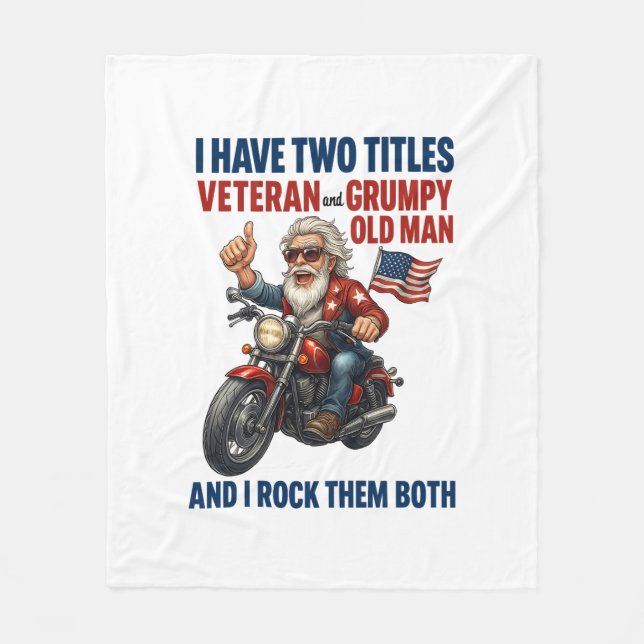 Funny Grumpy Old Man Veteran Motorcycle Fleece Blanket (Front)