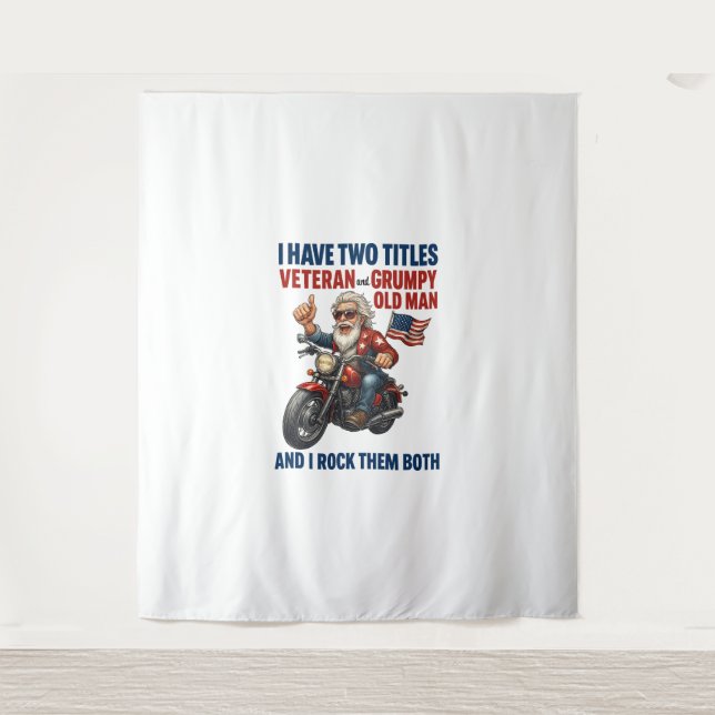 Funny Grumpy Old Man Veteran Motorcycle Tapestry (Front)