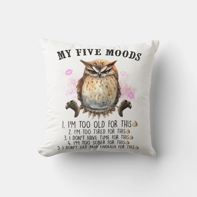 Funny Grumpy Owl Saying Cushion (Front)