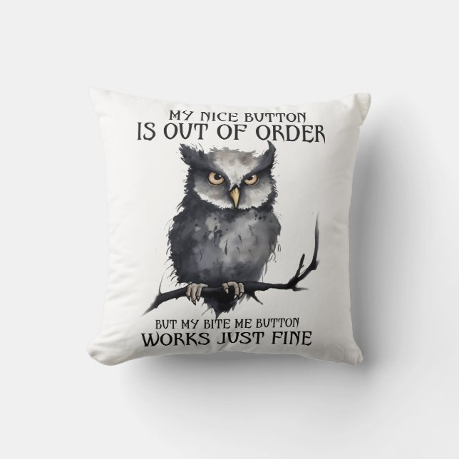 Funny Grumpy Owl Saying Cushion (Front)