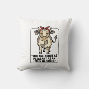 Funny Grumpy Patchwork Cow Vintage T-Shirt Design_ Cushion