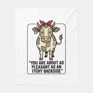Funny Grumpy Patchwork Cow Vintage T-Shirt Design_ Fleece Blanket