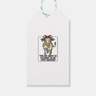 Funny Grumpy Patchwork Cow Vintage T-Shirt Design_ Gift Tags