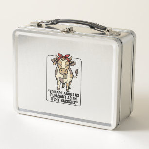 Funny Grumpy Patchwork Cow Vintage T-Shirt Design_ Metal Lunch Box