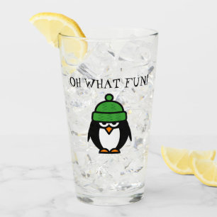 Funny grumpy penguin Christmas cartoon custom Glass