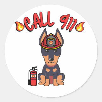 Funny Guard dog is a firefighter Classic Round Sticker