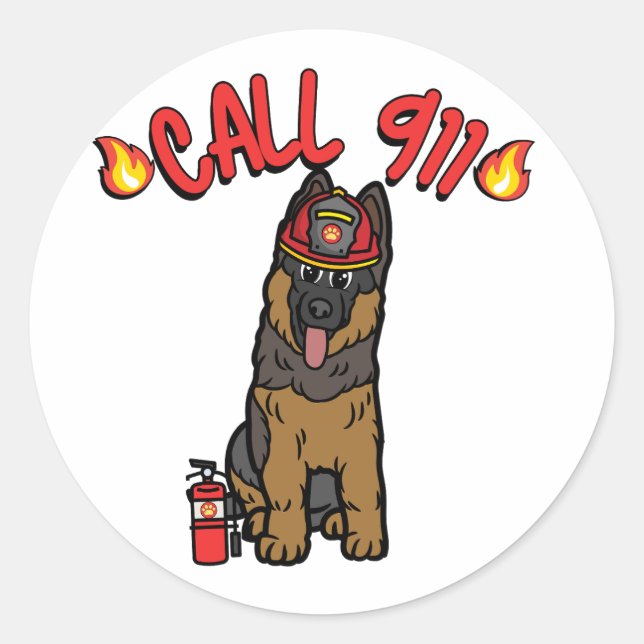 Funny Guard dog is a firefighter  Classic Round Sticker (Front)