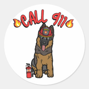 Funny Guard dog is a firefighter Classic Round Sticker