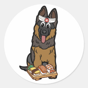 Funny guard dog is a sushi chef classic round sticker