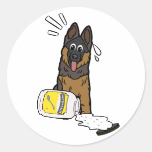 Funny guard dog spilled mayonnaise classic round sticker