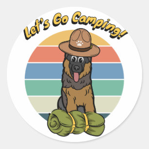 Funny guard dog wants to go camping classic round sticker