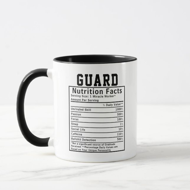 Funny Guard Nutrition Facts Protection Staff Gift Mug (Left)