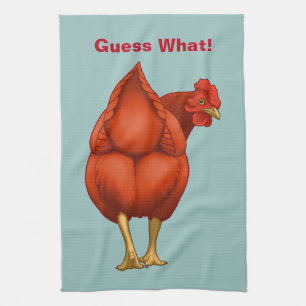 Funny Guess What Chicken Butt Red Hen Tea Towel