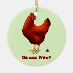 Funny Guess Who Chicken Poo Red Hen Ceramic Tree Decoration