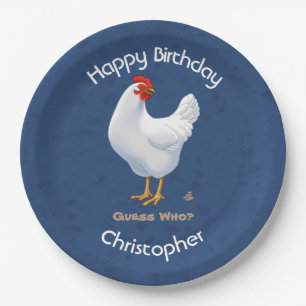 Funny Guess Who Chicken Poo White Hen Paper Plate