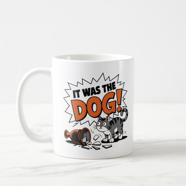Funny Guilty Cat Blaming Dog Coffee Mug (Left)