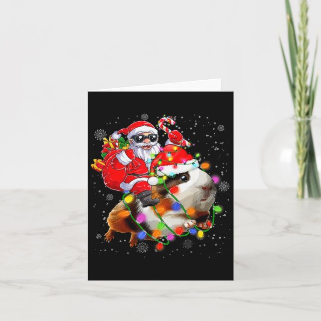 Funny Guinea G Christmas Santa Hat Xmas Lights  Card (Front)