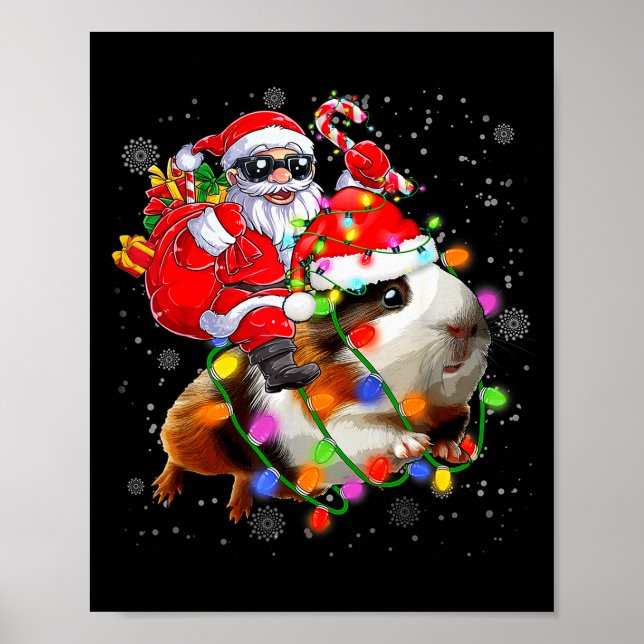 Funny Guinea G Christmas Santa Hat Xmas Lights  Poster (Front)