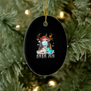 Funny Guinea Pig Christmas Face Mask Bye Bye 2020 Ceramic Ornament