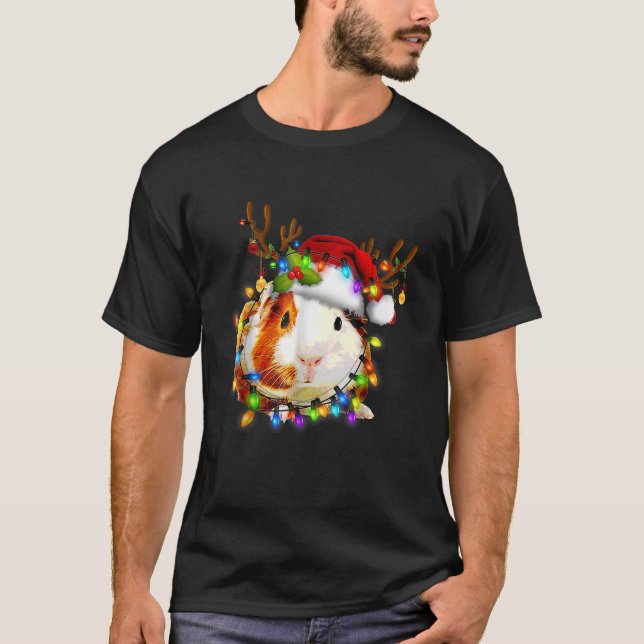 Funny Guinea Pig Christmas Reindeer Christmas Ligh T-Shirt (Front)