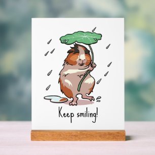 Funny Guinea Pig Keep Smiling Rain Dancing Cartoon Acrylic Sign