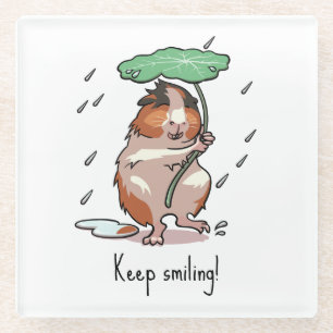 Funny Guinea Pig Keep Smiling Rain Dancing Cartoon Glass Coaster