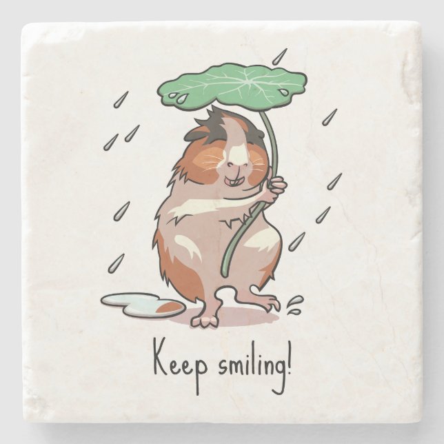 Funny Guinea Pig Keep Smiling Rain Dancing Cartoon Stone Coaster (Front)