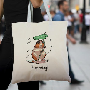 Funny Guinea Pig Keep Smiling Rain Dancing Cartoon Tote Bag