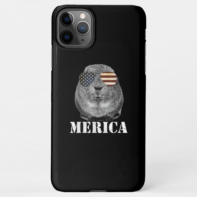 Funny Guinea Pig Merica Patriotic Usa Flag Glasses iPhone Case (Back)