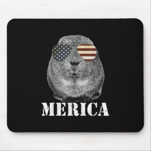 Funny Guinea Pig Merica Patriotic Usa Flag Glasses Mouse Pad