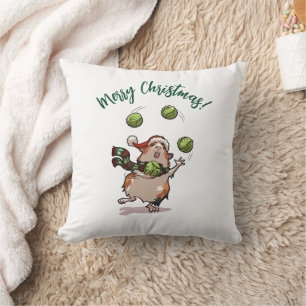 Funny Guinea Pig Merry Christmas! Juggler Cartoon Cushion