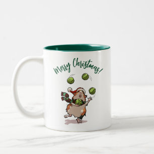 Funny Guinea Pig Merry Christmas! Juggler Cartoon Two-Tone Coffee Mug
