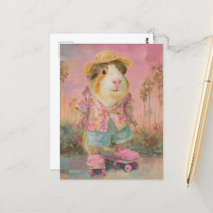 Funny Guinea Pig on Two Skateboards Postcard