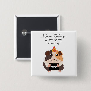 Funny Guinea Pigs Pet Kids Birthday Name Age 15 Cm Square Badge