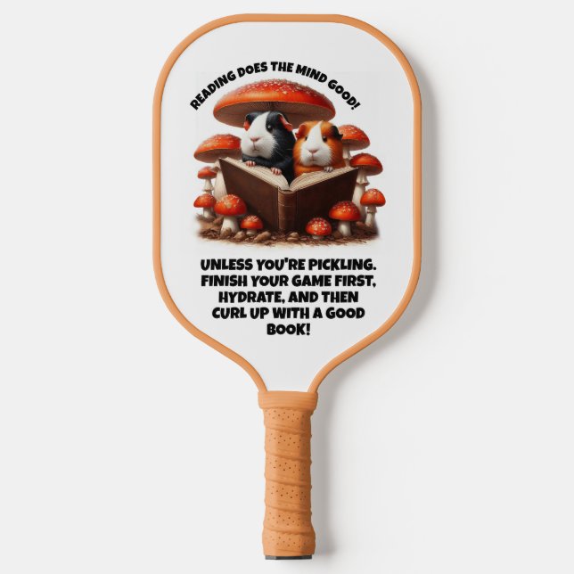 Funny Guinea Pigs Reading Under Red Mushrooms Pickleball Paddle (Front)