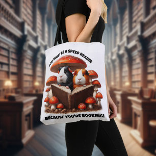 Funny Guinea Pigs Reading Under Red Mushrooms Tote Bag