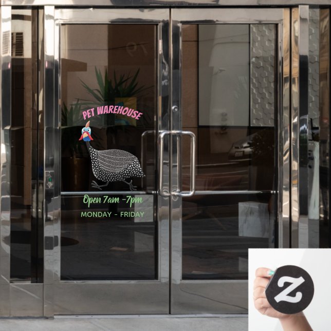 Funny Guineafowl bird cartoon illustration (Office Door)